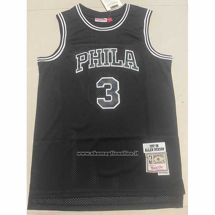 Maglia Philadelphia 76ers Allen Iverson No 3 Mitchell & Ness 1997-98 Nero1